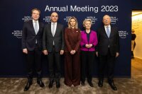 Президент Швейцарии Ален Берсе, Елена Зеленская, президент Европейской комиссии Урсула фон дер Л ...