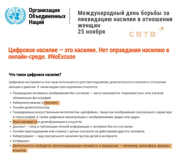 ООН призвало ввести запрет на критику женской токсичности
